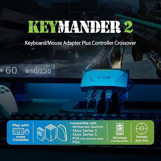 IOGEAR KeyMander 2 Keyboard/Mouse Adapter Plus Controller Crossover, PS4, Xbox Series X/S, Xbox One, Nintendo Switch, GE1337P2, FPS, mouse control