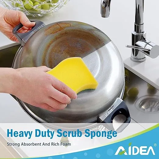 AIDEA Heavy Duty Scrub Sponge-12 Count, Cleaning Scrub Sponge, Kitchen Dish Sponge, Stink-Free Sponge, Effortless Cleaning Eco Scrub Pads for Dishes,Pots,Pans All at Once