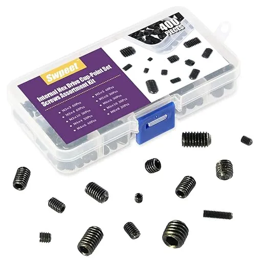 Swpeet 400Pcs Allen Head Socket Hex Grub Screw Assortment Kit, Including 10 Sizes M3/4/5/6/8 Internal Hex Drive Cup-Point Set Screws for Door Handles, Faucet, Light Fixtur