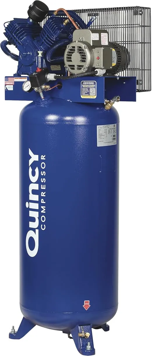 Quincy QT-54 Splash Lubricated Reciprocating Air Compressor - 5 HP, 230 Volt, 1 Phase, 60-Gallon Vertical, Model Number 2V41C60VC