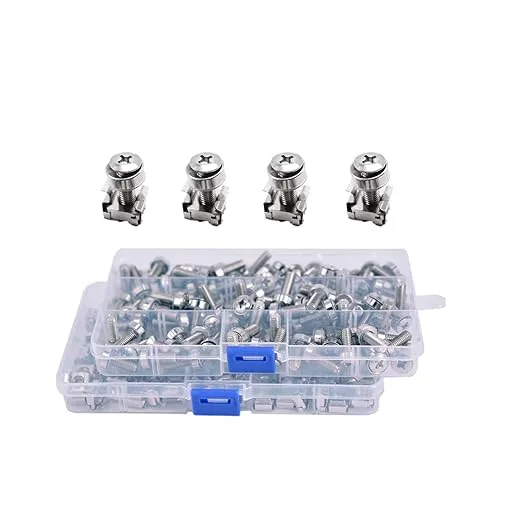 100 Sets M6 Square Hole Hardware Cage Nuts & Mounting Screws Washers for Server Rack and Cabinet (M6 X 20mm)(Screw+Washer+cage nut)