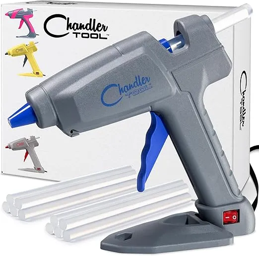 Full Size Hot Glue Gun Kit for Construction, DIY & Crafts, Chandler Tool 100W High Temp Large Glue Gun with Stand-Up base & 10 Glue Sticks, Perfect for Home Repair, Arts & Crafts, Grey