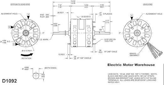 Fasco Motors D1092 RV Motor | 1/3 HP 115V 1675 RPM 2-speed RV Air Conditioner Motor (7184-0156, 7184-0432, 1468-3069)