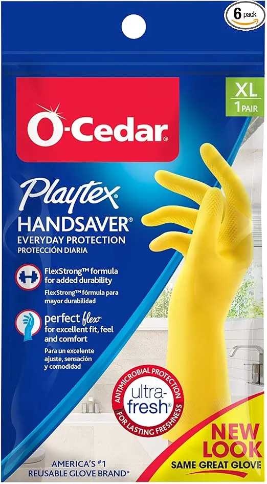 Playtex HandSaver Reuseable Rubber Cleaning Gloves (X-Large, 6 Pairs), Everyday Protection Reusable Household Gloves