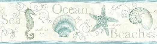 Chesapeake DLR53562B Island Bay Teal Seashells Wallpaper Border
