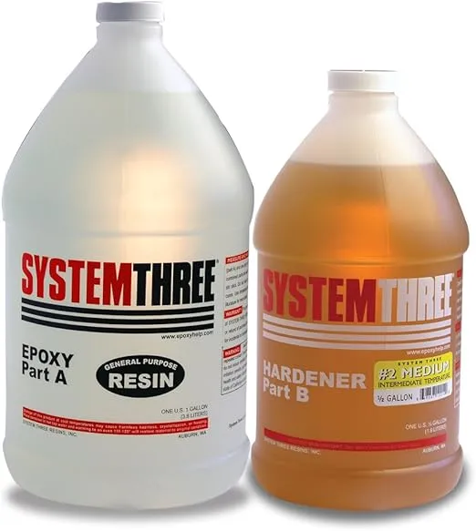 System Three General Purpose Epoxy Resin with #2 Medium Hardener, 1.5 Gallon, Medium Amber