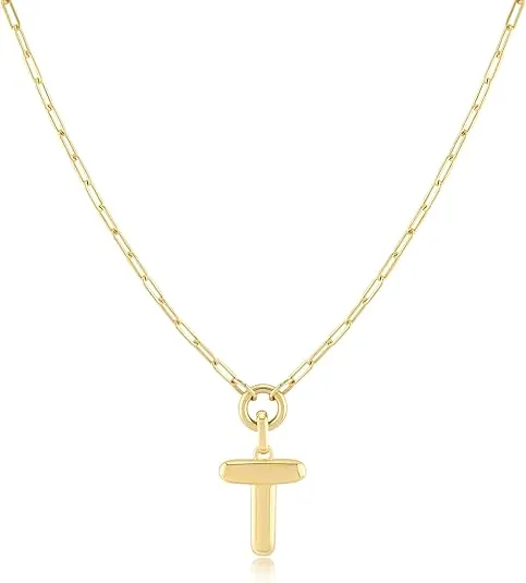 Jewelry Atelier Gold-Filled Initial Necklace for Women – Layered Initial Necklace with A-Z Pendant – 14k Gold-Filled Paperclip Chain– Cute Layered Gold Choker – Gold Jewelry for Women