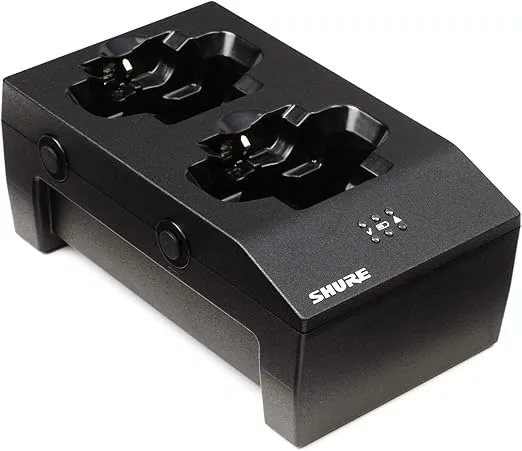 Shure SBC200-US Dual Docking Charger with PS45US Power Supply, Recharging Station Charges SB900A Batteries in-or-out of Transmitters, Run up to 4 SBC200 Stations off 1 Power Supply