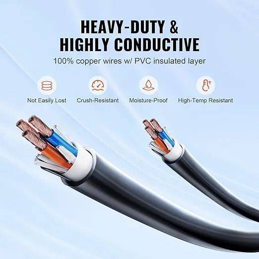 VEVOR 30 Amp RV Extension Cord, 50 ft, Heavy Duty STW 10/3 AWG RV Power Cord, NEMA TT-30R Female NEMA TT-30P Male Plug, for RVs, Generators, Campers, ETL Listed