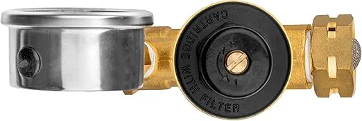 RV Water Pressure Regulator for RV Camper. Brass Lead-free Adjustable RV Water Pressure Regulator with Gauge. RV Water Regulator for Camper Travel Trailer, Reducer Valve W Filter. M11-0660R.