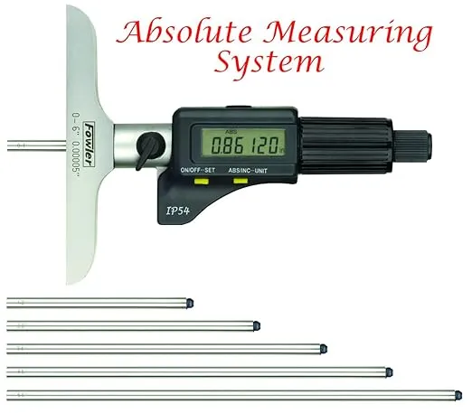 Fowler 54-225-456-0 IP54 Absolute Electronic Depth Micrometer with 0-6"/150mm Measuring Range