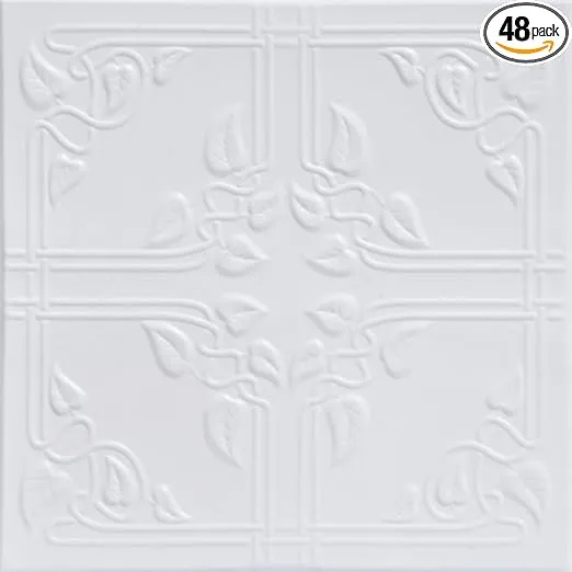 A La Maison Ceilings R37 Ivy Leaves Foam Glue-up Ceiling Tile (128 sq. ft./Case) Pack of 48, Ultra Pure White - Satin (Behr)