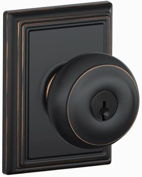 SCHLAGE F51A GEO 716 ADD Georgian Knob with Addison Trim Keyed Entry Lock, Aged Bronze