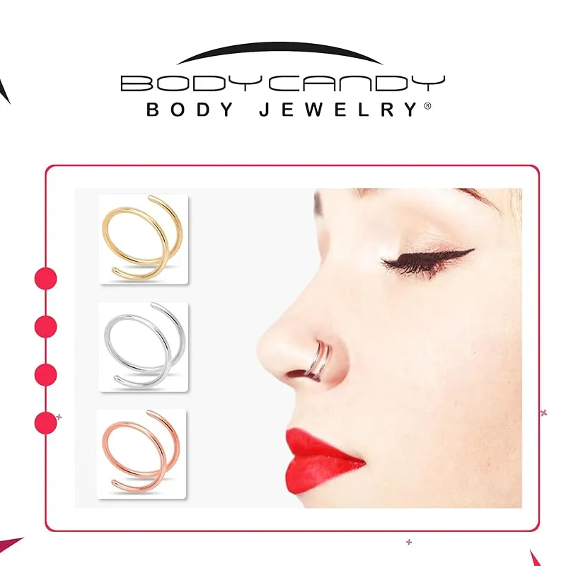 14k Gold Filled Double Hoop Nose Ring for Women and Men Hypoallergenic Spiral Nose Jewelry for Single Piercing Handmade in USA (Silver-20g, Right Side-9mm)