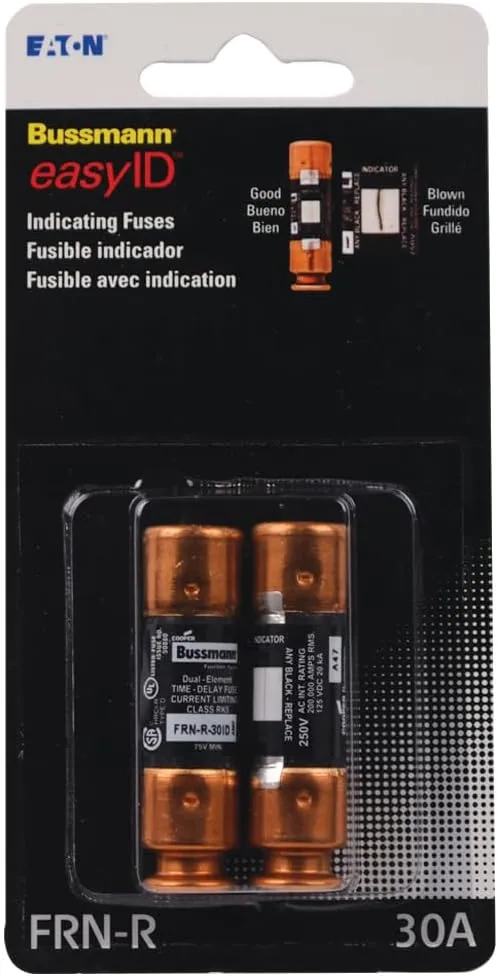 Eaton Bussmann Series FRN-R 30 Amp with Indicator, 250 Vac and IR 200 kA /125 Vdc and IR 20 kA, Retail Pack - 2 Pieces
