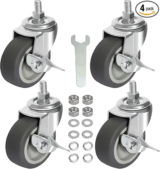 AAGUT 3 Inch TPR Heavy Duty Casters 3/8"-16 x 1 Threaded Stem Castors, Locking Swivel Replacement for Furniture, Workbench, 4 Pack