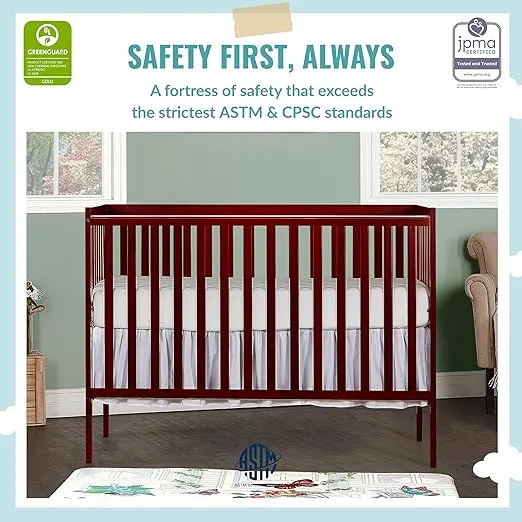 Dream On Me Synergy 5-In-1 Convertible Crib In Cherry, JPMA & Greenguard Gold Certified, Constructed out of solid reclaimed New Zealand Pine wood, Features 3 mattress height settings