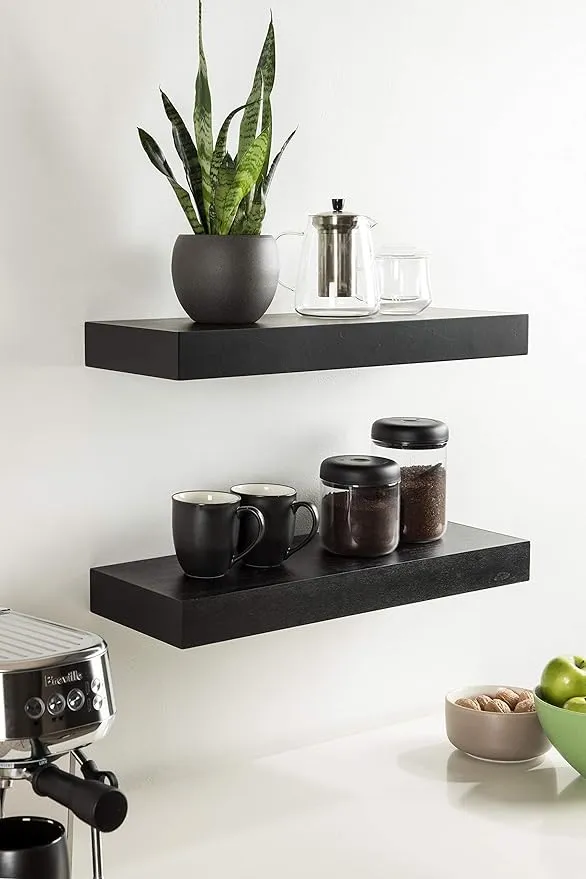 Kate and Laurel Havlock Modern Floating Shelves, Set of 2, Black, Sophisticated Storage and Display Shelves for Wall