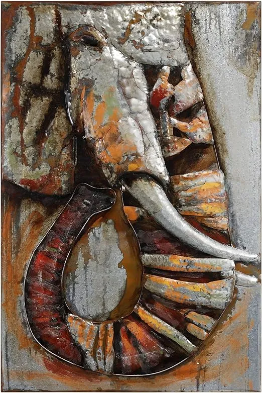 Empire Art Direct Elephant Mixed Media Iron Hand Painted Dimensional Wall Art, 60" x 40" x 2.8", Ready to Hang