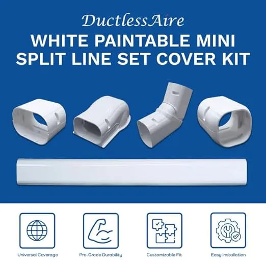 DuctlessAire White Paintable Mini Split Line Set Cover Kit - Weather Resistant, Easy Installation, Intended for Ductless Mini Split or Central Systems, 3" x 7.5 ft.