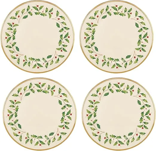 Lenox Holiday Dinnerware Dinner Plates, Set of 4, 4 Count, Red & Green