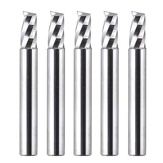 SpeTool 5PCS Single Flute End Mill Set with 1/4 Shank 1" Cutting Length 2" OVL, Solid Carbide O Flute Spiral Upcut Router Bits CNC Milling Cutter for Wood Aluminium Acrylic