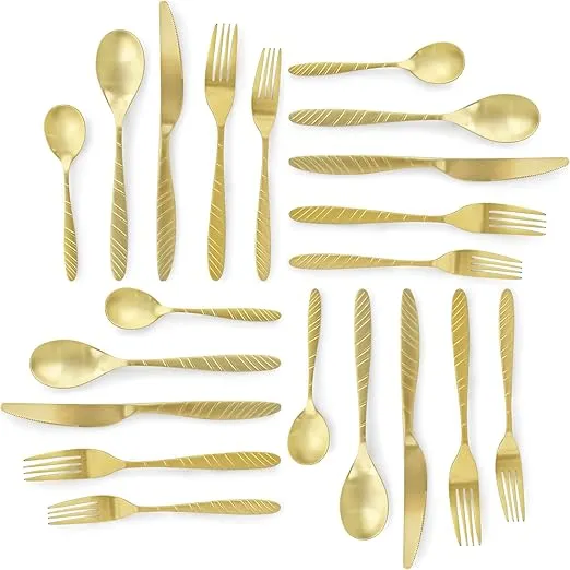 Megachef Stainless Steel Silverware Flatware Utensil, 20 Piece Set, Matte Gold