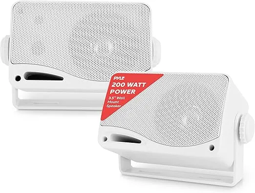 Pyle 3-Way Weatherproof Outdoor Speaker Set - 3.5 Inch 200W Pair of Marine Grade Mount Speakers - in a Heavy Duty ABS Enclosure Grill - Home, Boat, Poolside, Patio, Indoor Outdoor Use -PLMR24 (White)