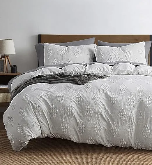 Hearth & Harbor Boho Bedding King Duvet Cover Set - Boho Duvet Cover King Size, 3 Piece Tufted White Duvet Cover King with Zipper Closure, 1 King Size Duvet Cover 104x90 Inches and 2 Pillow Shams