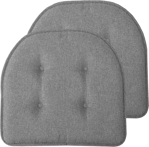 Sweet Home Collection Chair Cushion Memory Foam Pads Tufted Slip Non Skid Rubber Back U-Shaped 17" x 16" Seat Cover, 2 Count (Pack of 1), Grey