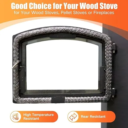 Wood Stove Gasket, Wood Stove Door Gasket, 5/8" Wood Stove Gasket Kit, 72" Length, Fireplace Gasket Rope Replacements