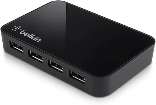 Belkin USB 3.0 Hub with 4 USB Ports - SuperSpeed USB Charging Station - USB Hub 3.0 - USB Adapter for iPhone Charger - USB Splitter - USB Port Hub - Powered USB Hub With Data Speeds Up To 5Gbps