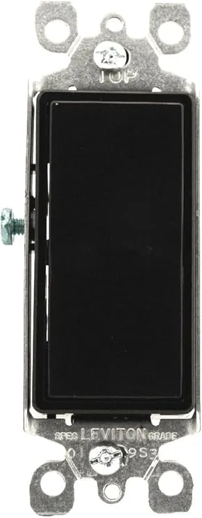 Leviton 5603-2E 15 Amp, 120/277 Volt, Decora Rocker 3-Way AC Quiet Switch, Residential Grade, Grounding, Black