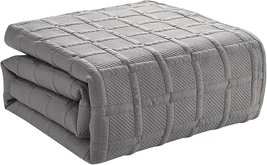 VCNY Home - Full/Queen Quilt Set, Pinsonic Bedding with Matching Pillow Shams, Dorm Room Essentials, Super Soft Home Decor (Square Dark Grey, 3-Piece)