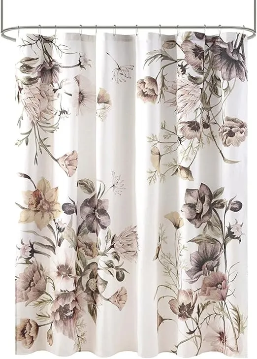 Madison Park Cassandra Cotton Percale Bathroom Shower, Printed Floral Design Modern Shabby Chic Privacy Bath Fabric Curtains, 72"x72", Blush (MP70-6717)