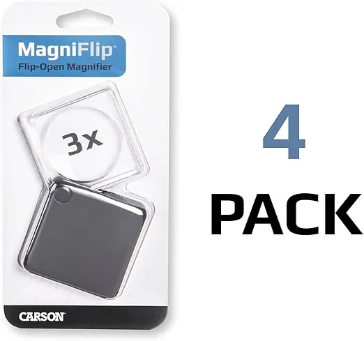 Carson MagniFlip 3x Flip-Open Pocket Magnifiers with Built-In Case - Set of 4 (GN-33MU)