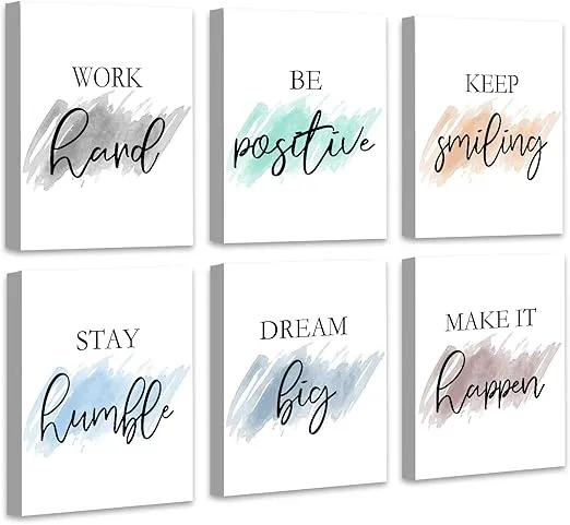 𝗗𝗿𝘀𝗼𝘂𝗺 Motivational Wall Decor Inspirational Office Wall Art Quotes Wall Art for Living Room Encouraging Canvas Posters for Office Bedroom Sayings for Wall Decor - 8” x10” x6 PCS (𝗙𝗿𝗮𝗺𝗲𝗱)