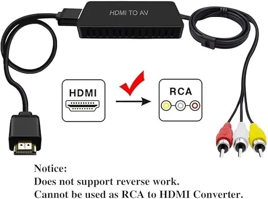 HDMI to RCA Converter HDMI to AV Adapter Compatible for Apple TV, Xiaomi Mi Box, Android TV Box, Roku, Fire Stick, DVD, Blu-ray Player ect. Supports PAL/NTSC