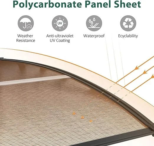 MCombo 116 inch / 78 inch / 39 inch Window Awning Outdoor Polycarbonate Hollow Sheet Door Patio Canopy (40''x80'', Dark Brown Canopy/Black Bracket)