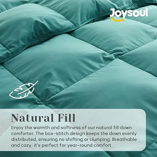 Joysoul Queen Size Down Comforter - All Season Ultra Soft Goose Down & Feather Fiber Fill, Luxury Hotel Pine Green Duvet Insert with Corner Tabs (88" X 88")