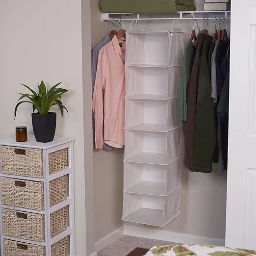 Household Essentials 311312 Hanging Closet Organizer | 6-Shelves | Natural Canvas