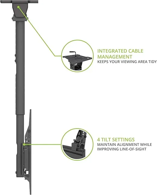 Kanto MBC411T Digital Signage Menu Board Ceiling Mount System with Tilting Arms for 40-Inch to 60-Inch TVs | Precision Leveling for Perfect TV Alignment | 4 TVs | Black