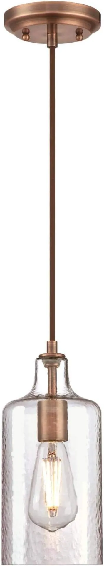 Westinghouse 6371500, Washed Copper Finish with Clear Textured Glass Carmen One-Light Indoor Mini Pendant, Size