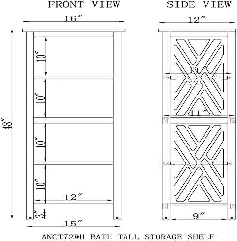 Coventry Bath Tall Storage Shelf White Wood 16" W x 48" H - Adjustable Shelves for Towels and Toiletries - Vertical Design for Neat Storage - Moisture Resistant - Bathroom Organizer and Space Saver