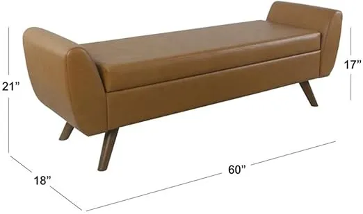 HomePop Modern Storage Bench with Wood Legs Home Décor|Bench with Storage for Living Room & Bedroom - Faux Leather Brown