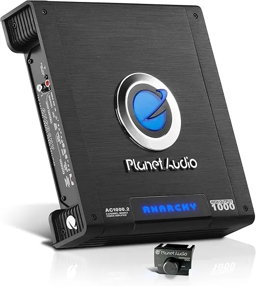 Planet Audio AC1000.2 Anarchy Series 2 Channel Class A/B Car Amplifier - 1000 High Output, 2-4 Ohm, High/Low Level Inputs, High/Low Pass Filter, Full Range, Bridgeable, Hook Up to Subwoofer for Bass