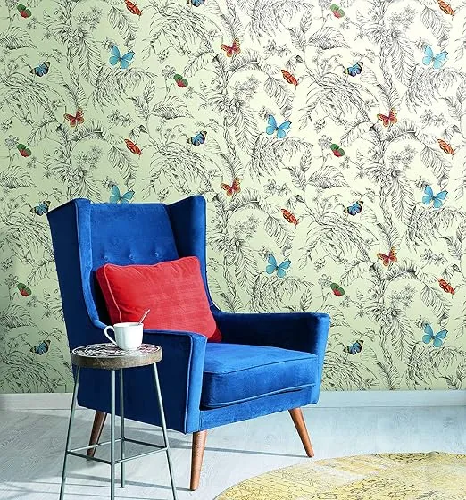 York Wallcoverings Ashford Toiles Papillon Removable Wallpaper, Red/Blue/Green/Yellow/Black