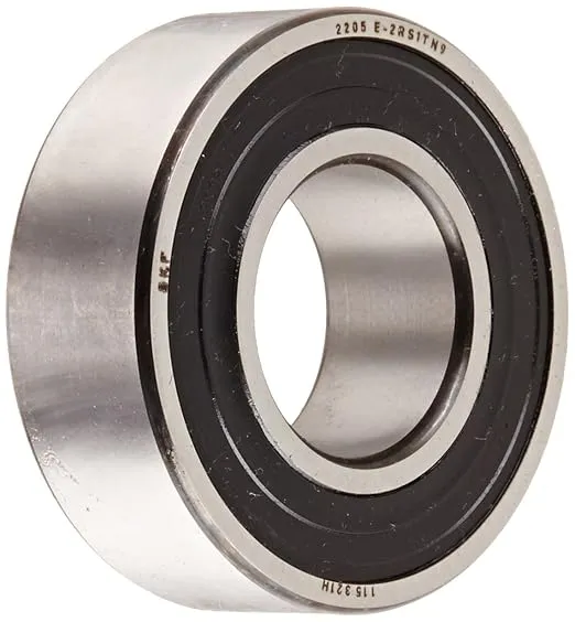 SKF 2205 E-2RS1TN9 Double Row Self-Aligning Bearing, ABEC 1 Precision, Double Sealed, Plastic Cage, Normal Clearance, Metric, 25mm Bore, 52mm OD, 18mm Width, 989.0 pounds Static Load Capacity, 3780.00 pounds Dynamic Load Capacity