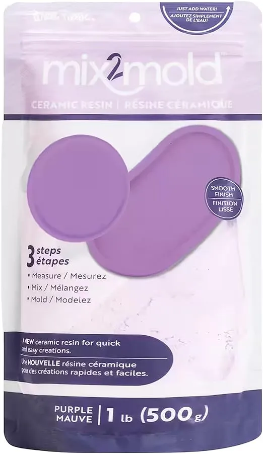 Mix2Mold Ceramic Resin - Purple Powder 1lb Bag - 500g, Non-Toxic, Smooth Matte Finish, No Heat Or Kiln, Just Add Water, Cures in 60 Min