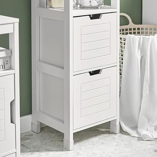 Haotian Floor Standing Tall Bathroom Storage Cabinet with Shelves and Door Floor Cabinet Linen Tower Bath Cabinet with Shelf, White FRG126-W